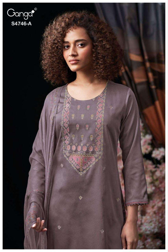 Ganga Fashion Nehira 4746 Cotton Satin Embroidered Dress Material