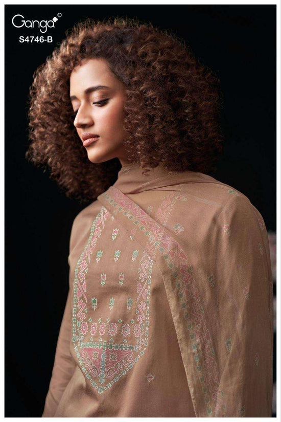 Ganga Fashion Nehira 4746 Cotton Satin Embroidered Dress Material