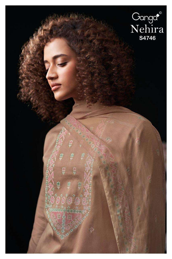 Ganga Fashion Nehira 4746 Cotton Satin Embroidered Dress Material