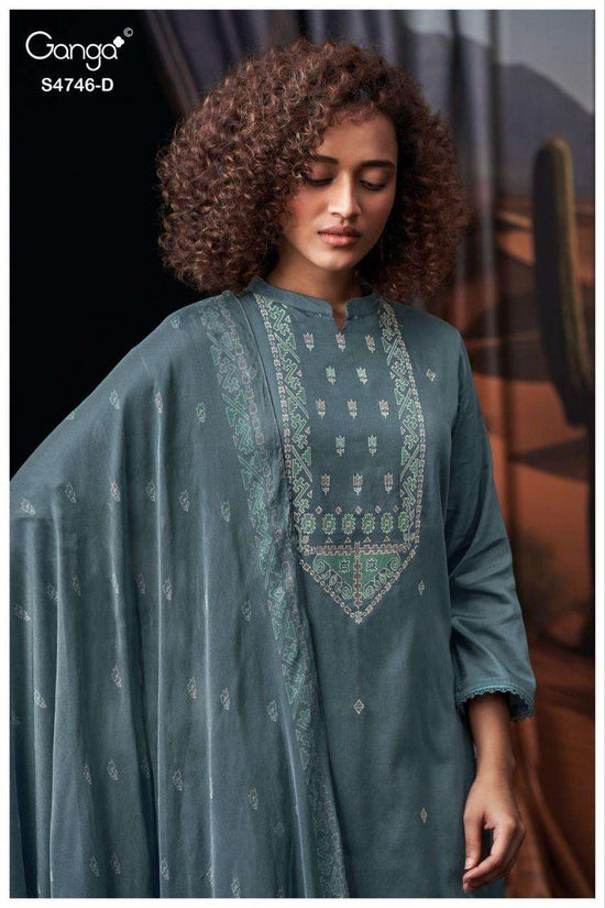 Ganga Fashion Nehira 4746 Cotton Satin Embroidered Dress Material