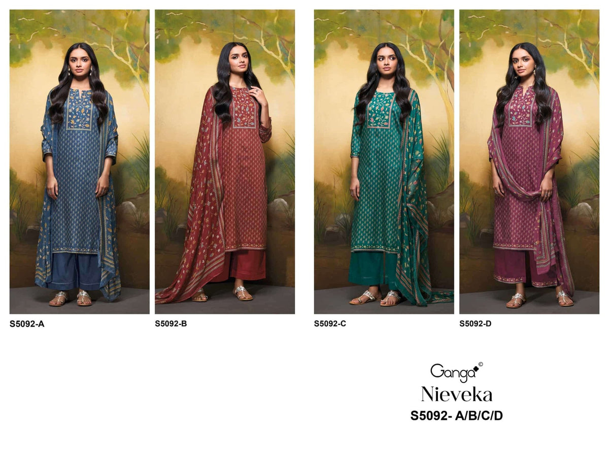 Ganga Fashion Nieveka 5092 Premium Cotton Satin Dress Material - Amrah Wholesale