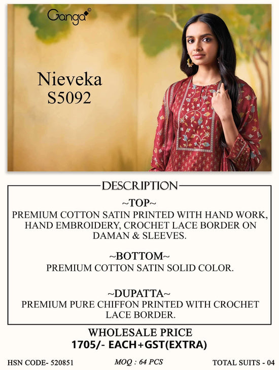 Ganga Fashion Nieveka 5092 Premium Cotton Satin Dress Material - Amrah Wholesale
