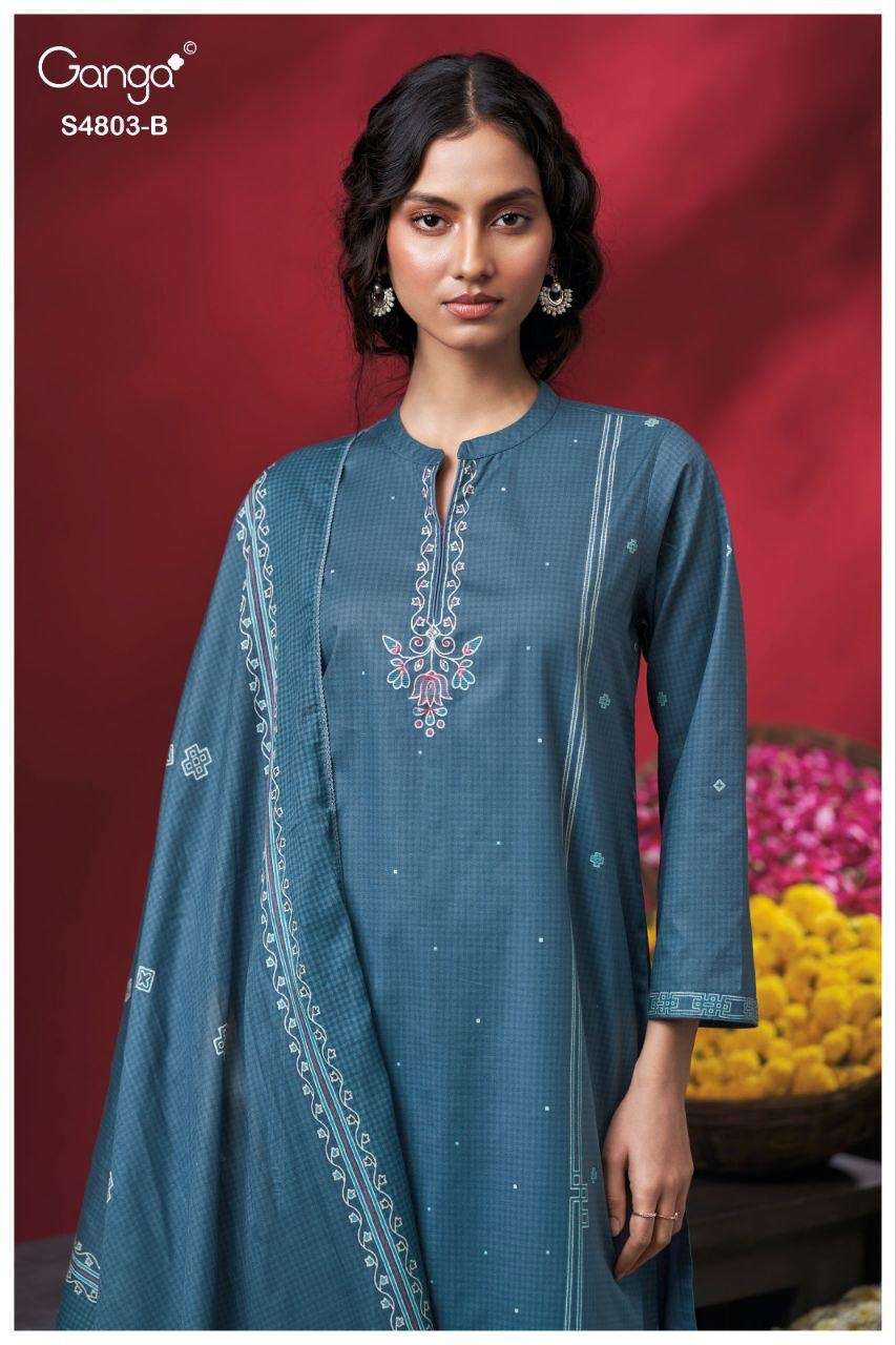 Ganga Fashion Nireya 4803 Premium Cotton Dress Material - Amrah Wholesale