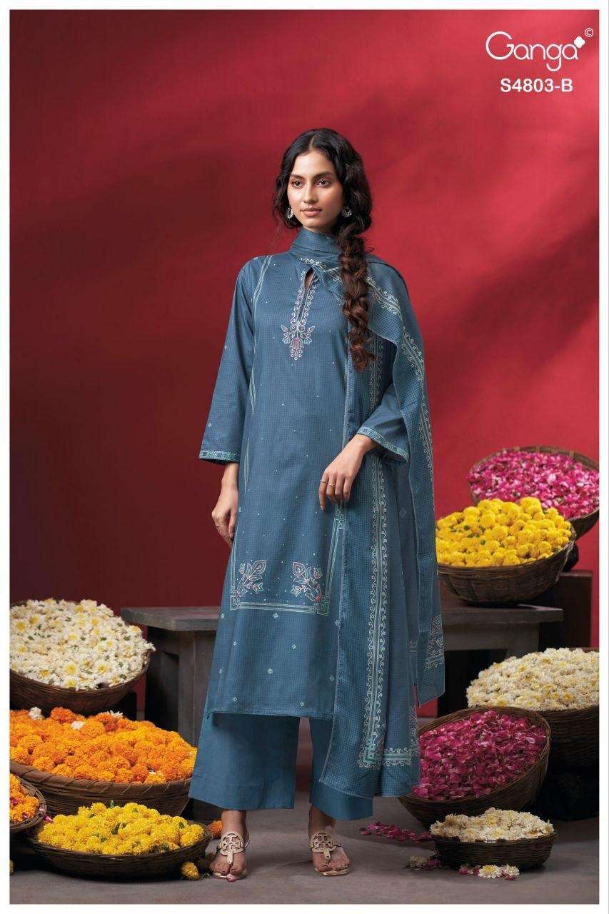 Ganga Fashion Nireya 4803 Premium Cotton Dress Material - Amrah Wholesale