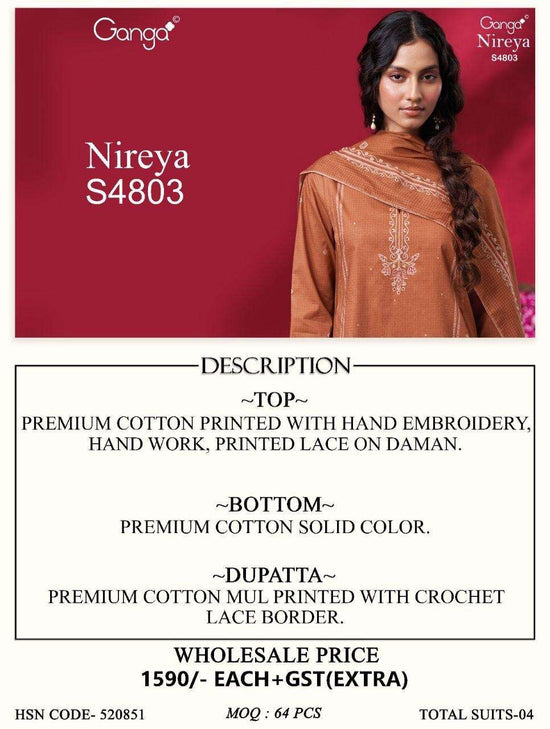 Ganga Fashion Nireya 4803 Premium Cotton Dress Material - Amrah Wholesale