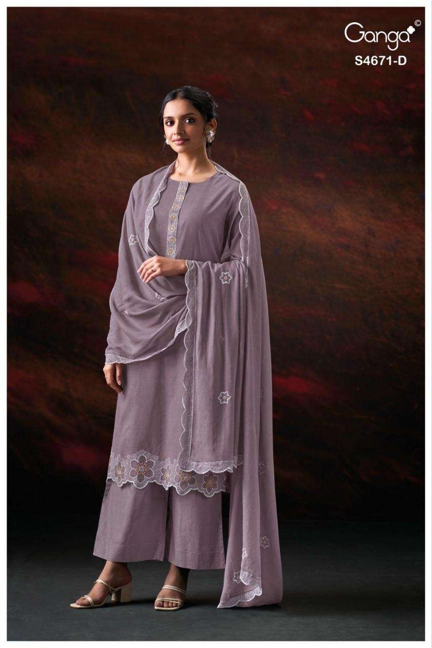 Ganga Fashion Nishira 4671 Bemberg Mul Embroidered Dress Material