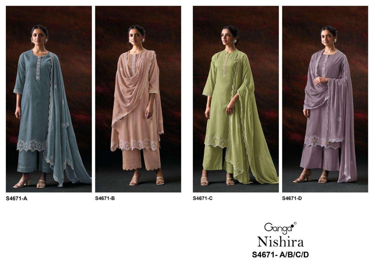 Ganga Fashion Nishira 4671 Bemberg Mul Embroidered Dress Material