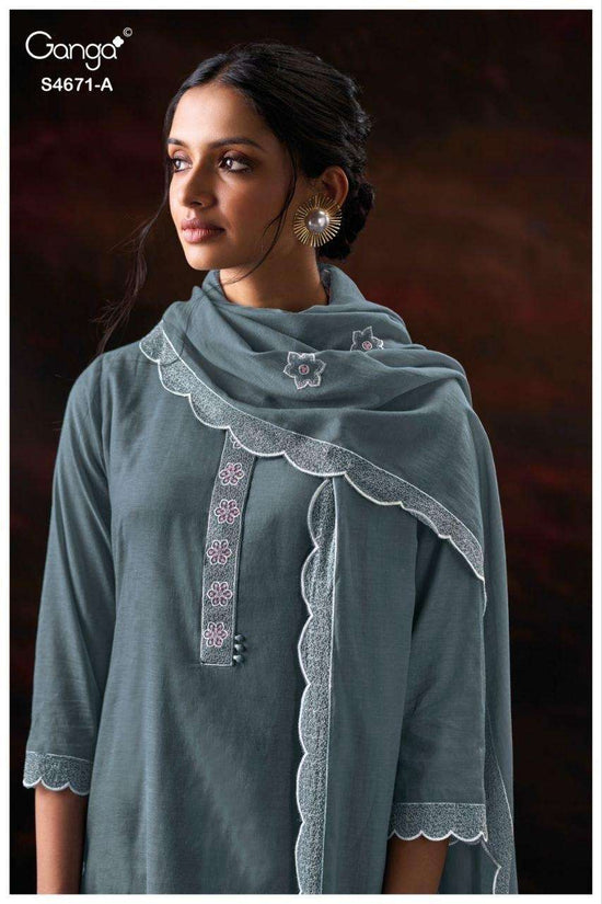 Ganga Fashion Nishira 4671 Bemberg Mul Embroidered Dress Material