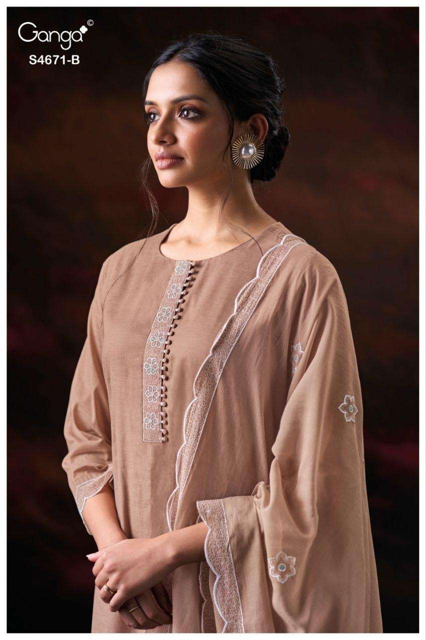 Ganga Fashion Nishira 4671 Bemberg Mul Embroidered Dress Material