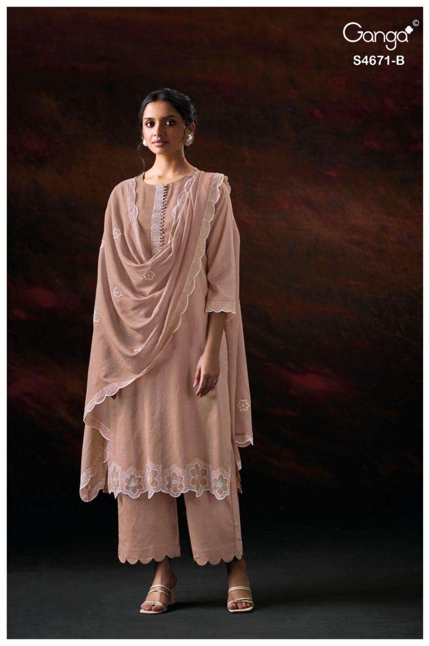 Ganga Fashion Nishira 4671 Bemberg Mul Embroidered Dress Material