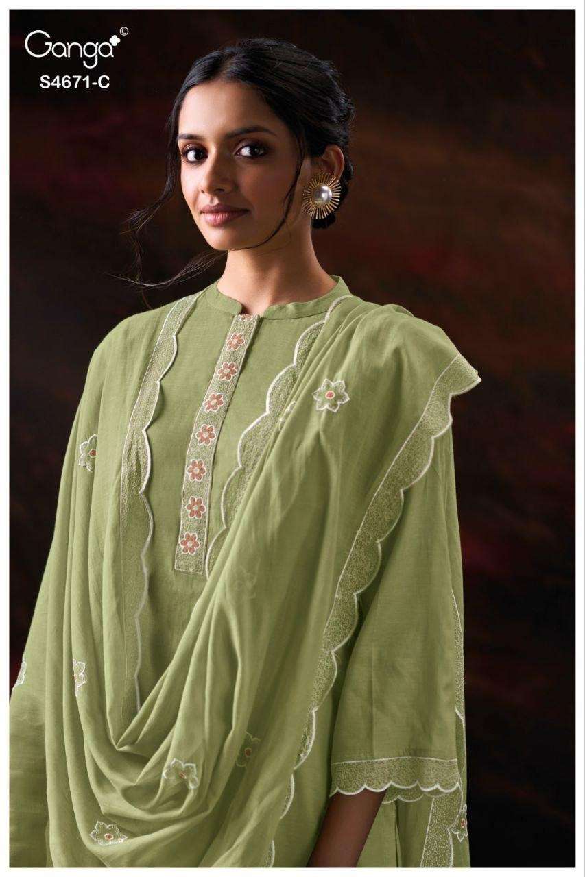 Ganga Fashion Nishira 4671 Bemberg Mul Embroidered Dress Material