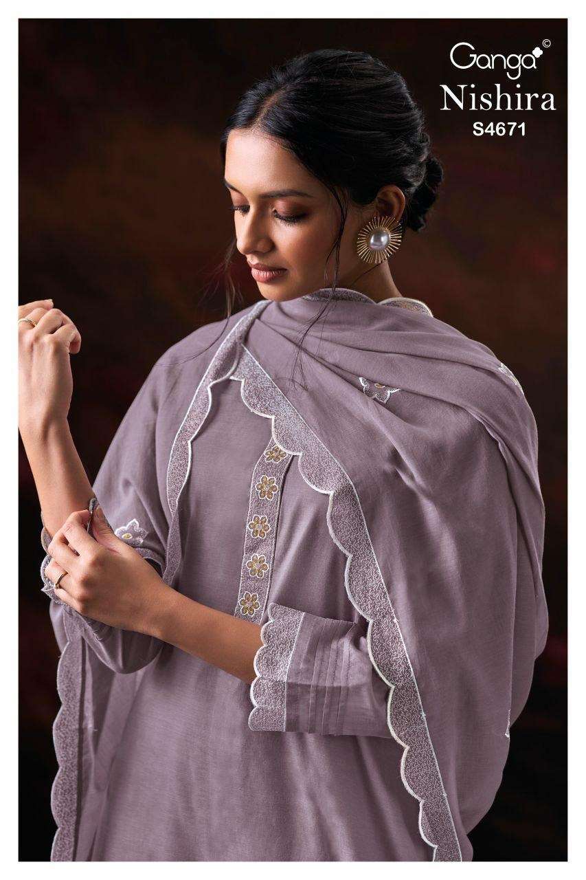 Ganga Fashion Nishira 4671 Bemberg Mul Embroidered Dress Material