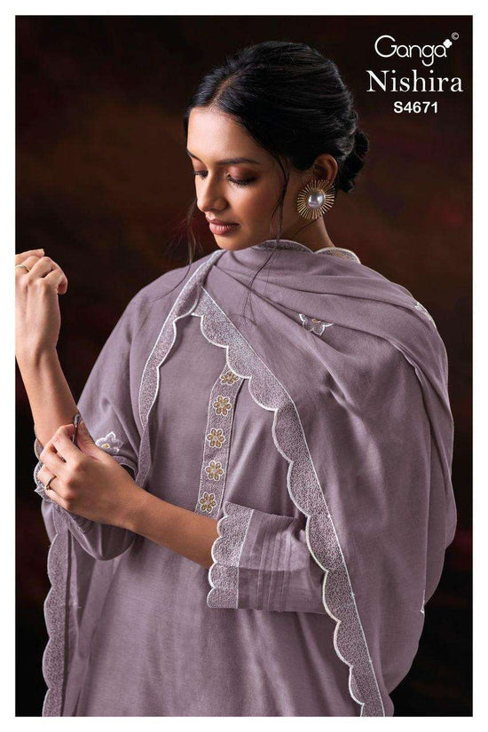 Ganga Fashion Nishira 4671 Bemberg Mul Embroidered Dress Material