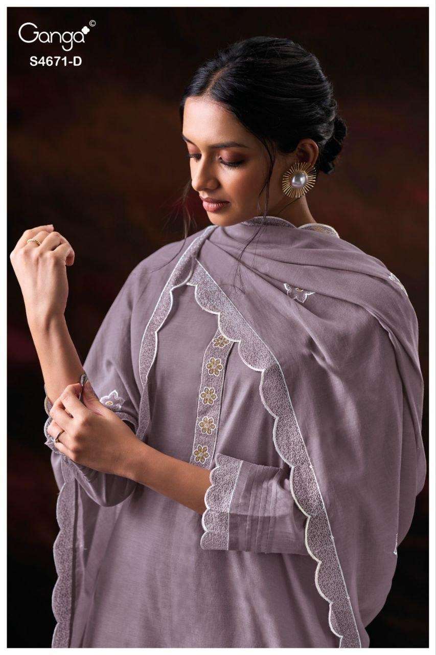 Ganga Fashion Nishira 4671 Bemberg Mul Embroidered Dress Material