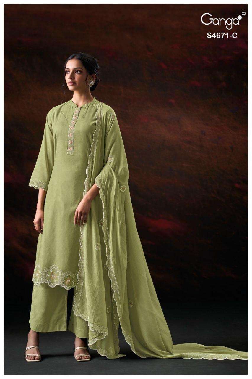 Ganga Fashion Nishira 4671 Bemberg Mul Embroidered Dress Material