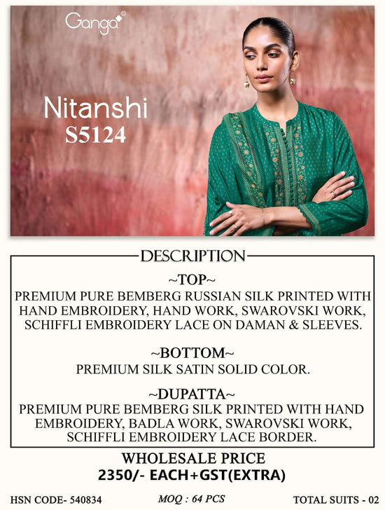 Ganga Fashion Nitanshi 5124 Pure Bemberg Russian Silk Dress Material