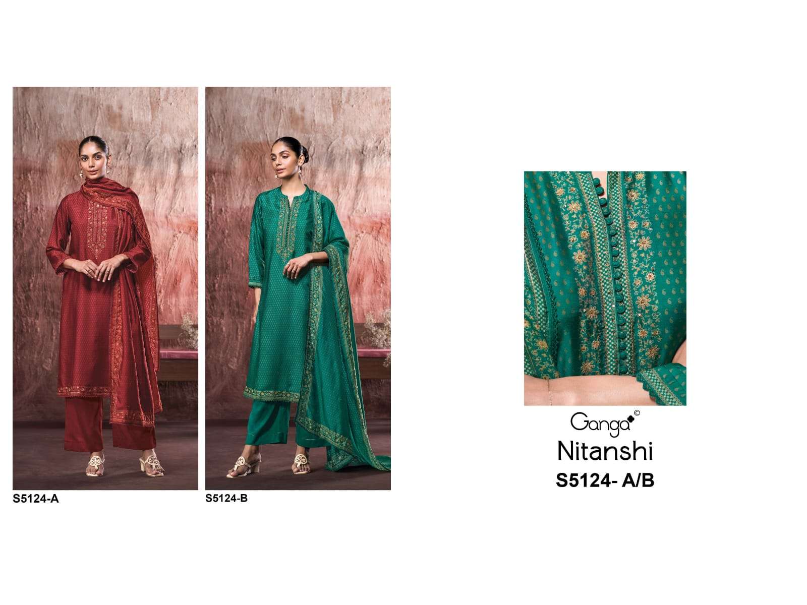 Ganga Fashion Nitanshi 5124 Pure Bemberg Russian Silk Dress Material