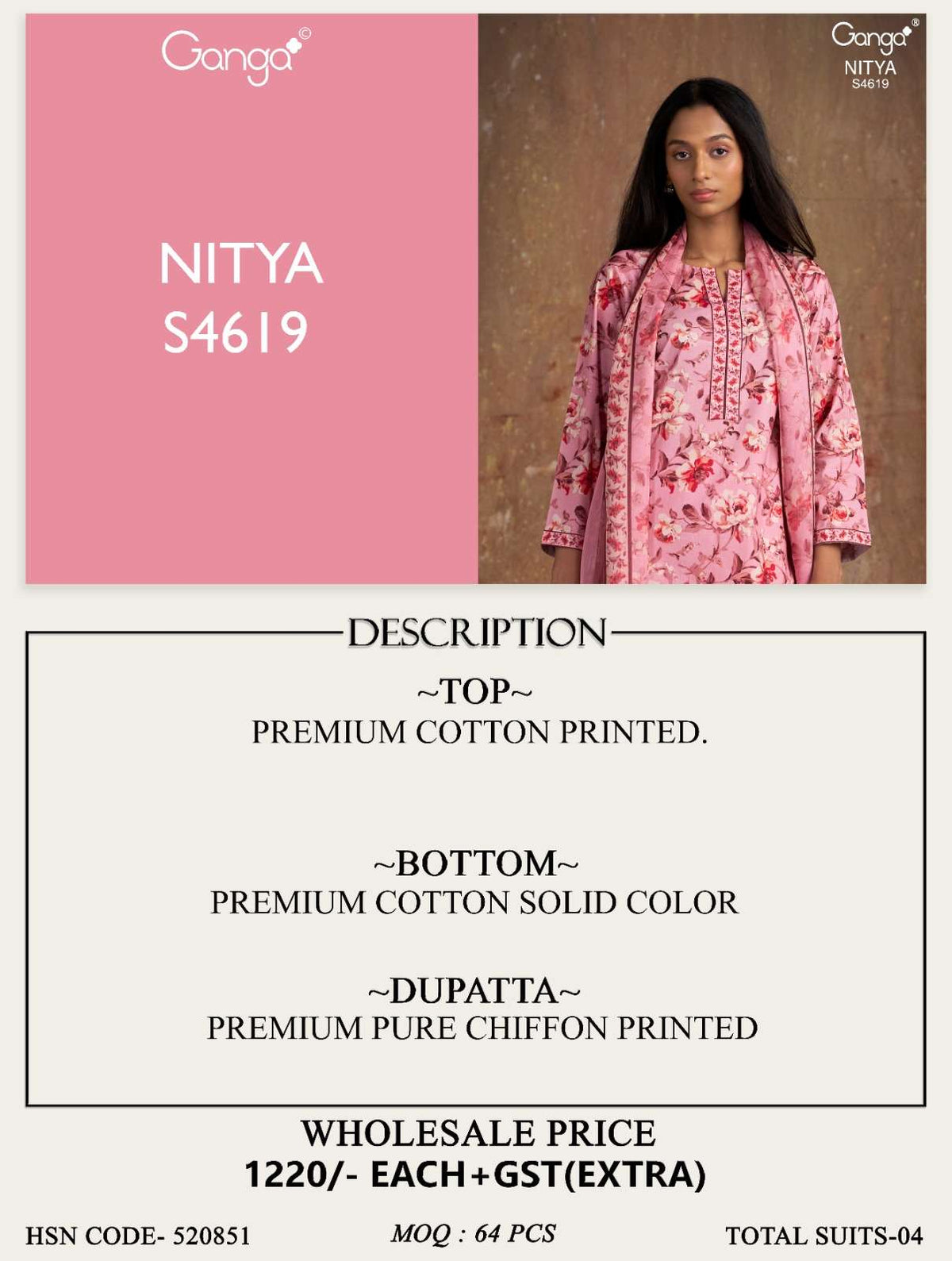 Ganga Fashion Nitya 4619 Cotton Dress Material Wholesale Surat - Amrah Wholesale