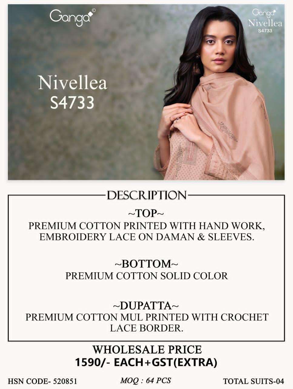 Ganga Fashion Nivellea 4733 Premium Cotton Dress Material - Amrah Wholesale