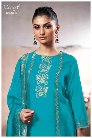 Ganga Fashion Nivora 4966 Premium Woven Silk Jacquard Designer Dress Material - Amrah Wholesale
