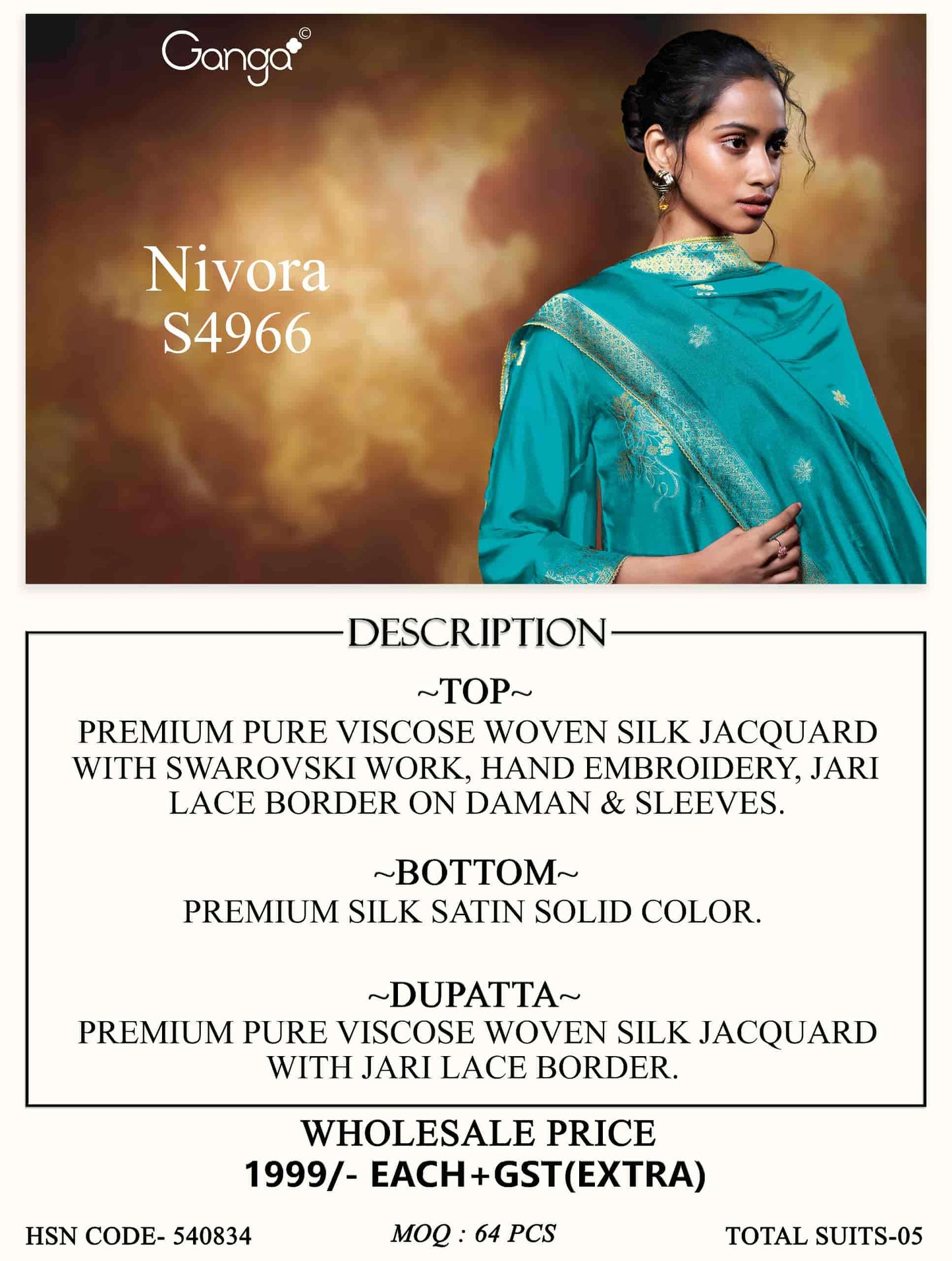 Ganga Fashion Nivora 4966 Premium Woven Silk Jacquard Designer Dress Material