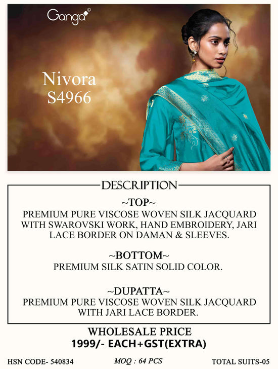 Ganga Fashion Nivora 4966 Premium Woven Silk Jacquard Designer Dress Material