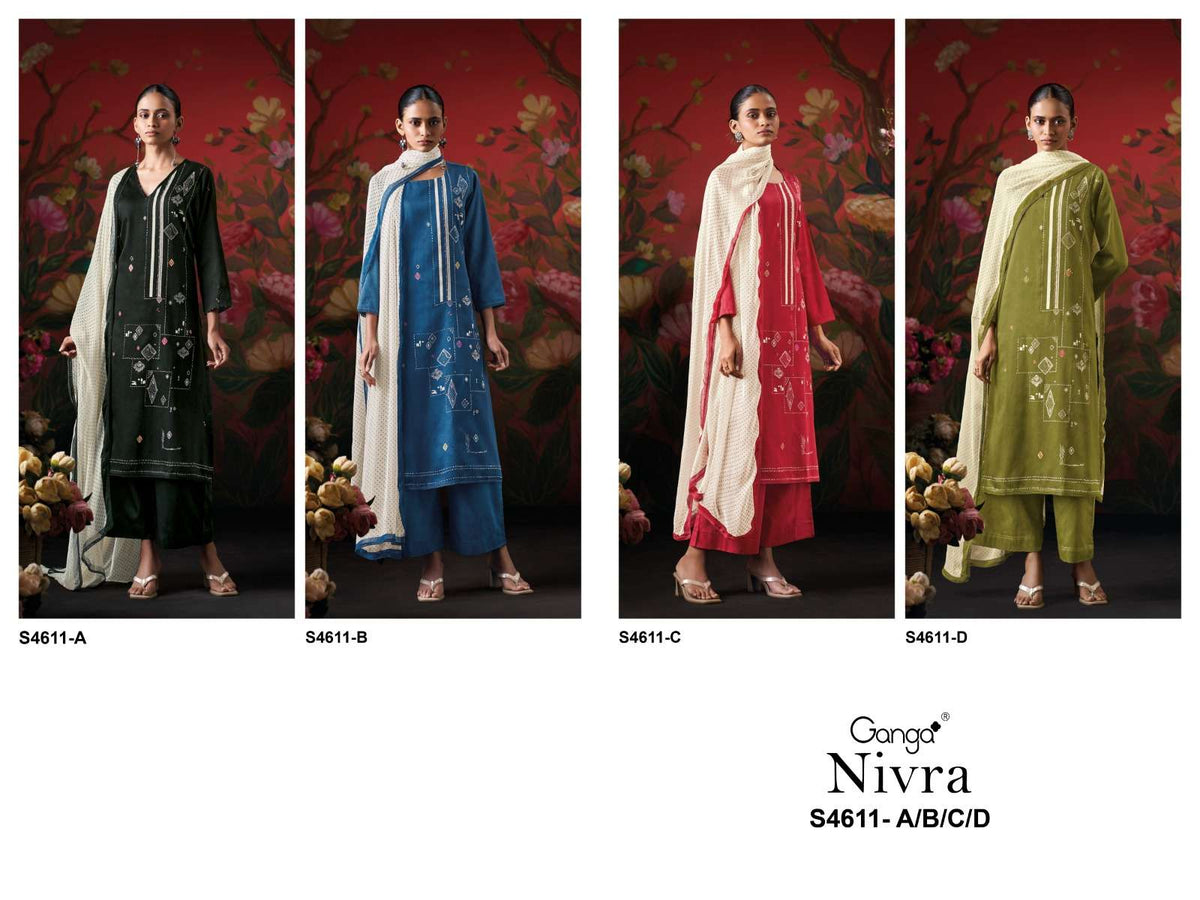Ganga Fashion Nivra 4611 Premium Cotton Satin Dress Material - Amrah Wholesale