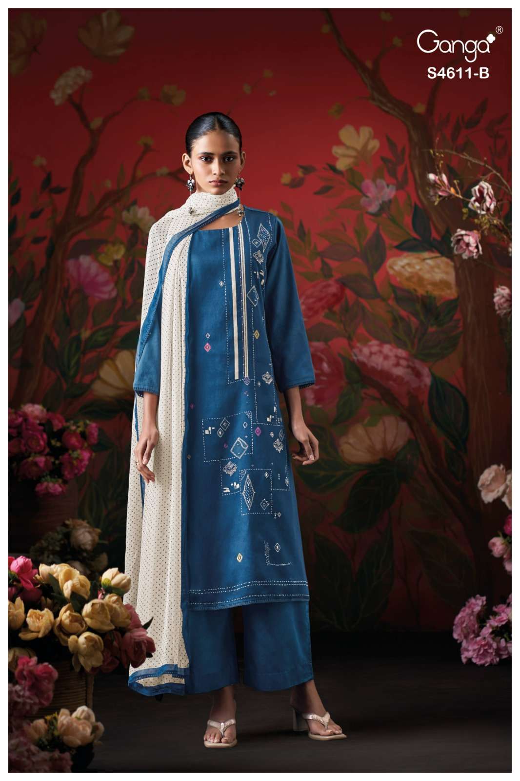 Ganga Fashion Nivra 4611 Premium Cotton Satin Dress Material - Amrah Wholesale