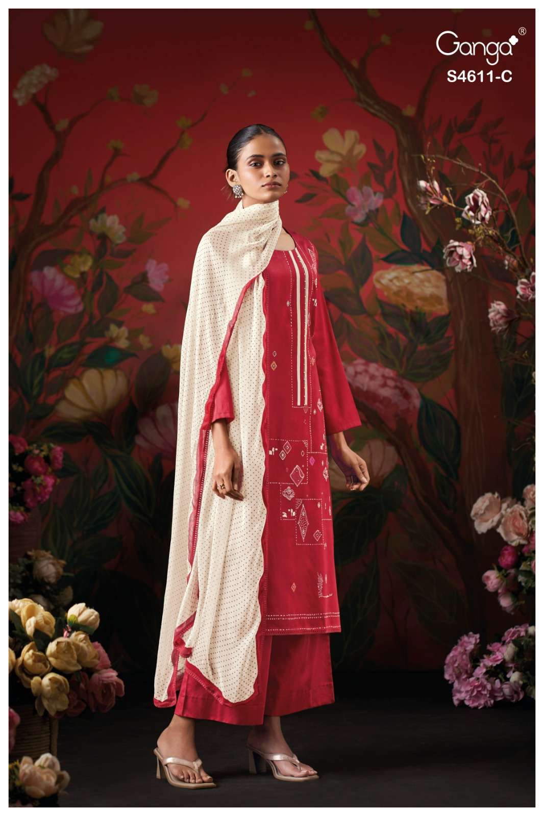 Ganga Fashion Nivra 4611 Premium Cotton Satin Dress Material - Amrah Wholesale