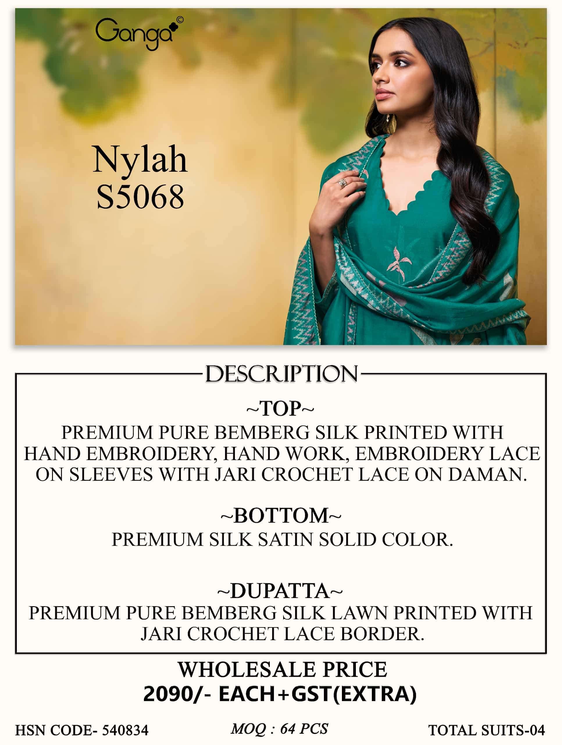 Ganga Fashion Nylah 5068 Premium Pure Bemberg Silk Dress Material