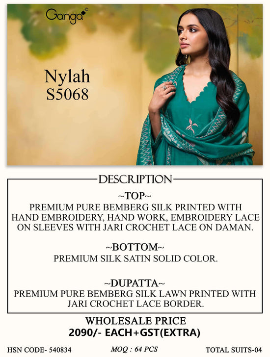 Ganga Fashion Nylah 5068 Premium Pure Bemberg Silk Dress Material