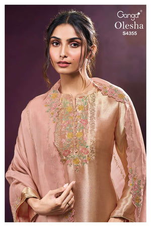 Ganga Fashion Olesha 4355 Pure Bemberg Silk Party Wear Dress Material