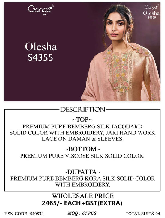 Ganga Fashion Olesha 4355 Pure Bemberg Silk Party Wear Dress Material