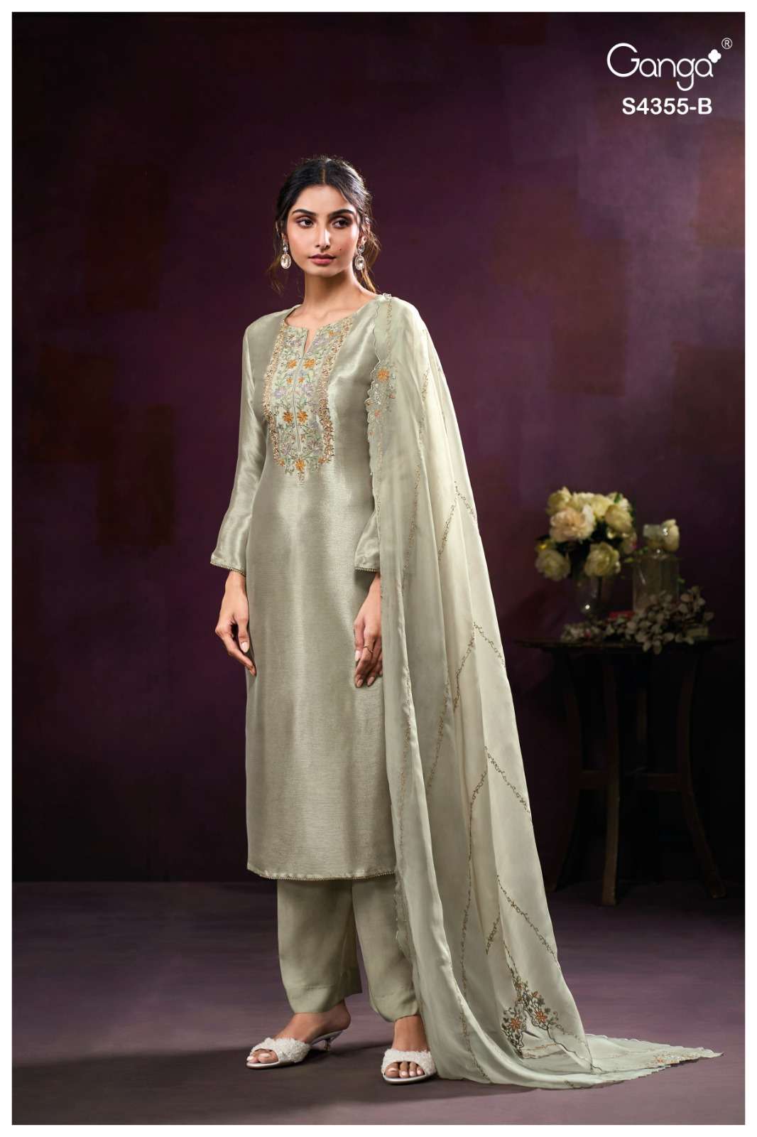 Ganga Fashion Olesha 4355 Pure Bemberg Silk Party Wear Dress Material