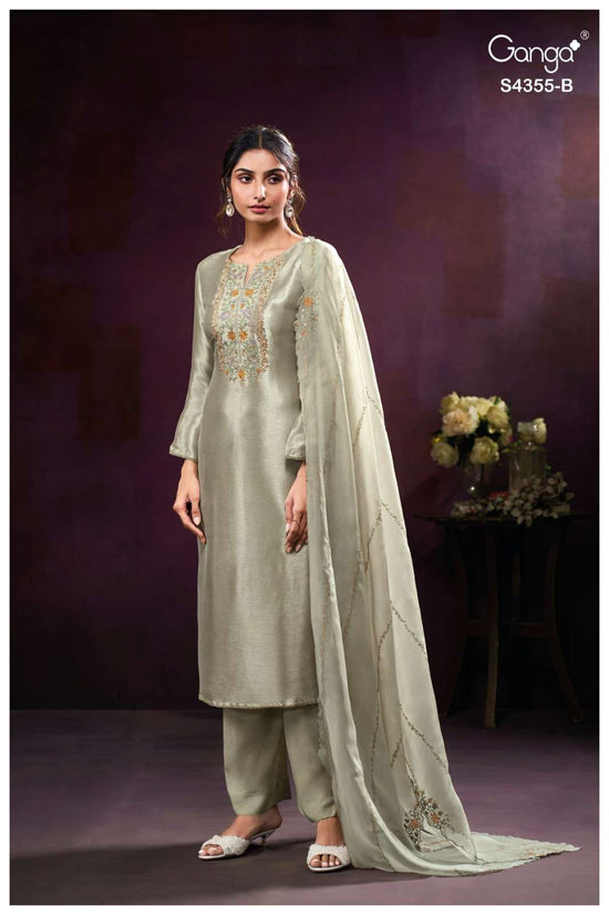 Ganga Fashion Olesha 4355 Pure Bemberg Silk Party Wear Dress Material