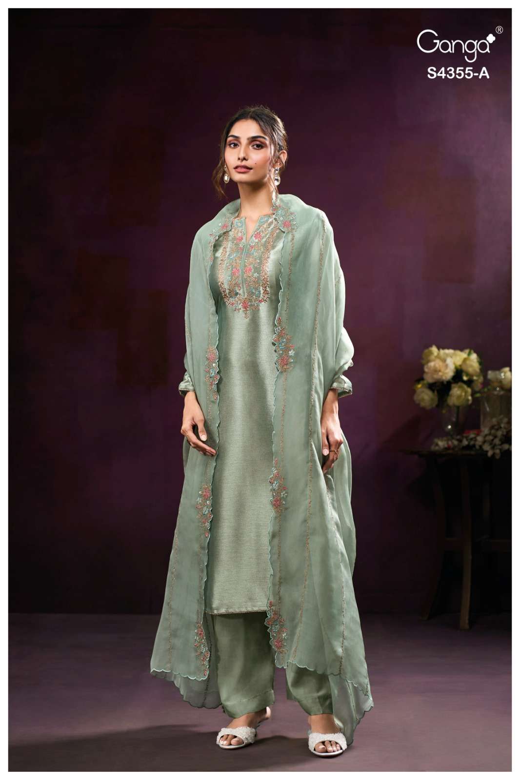 Ganga Fashion Olesha 4355 Pure Bemberg Silk Party Wear Dress Material