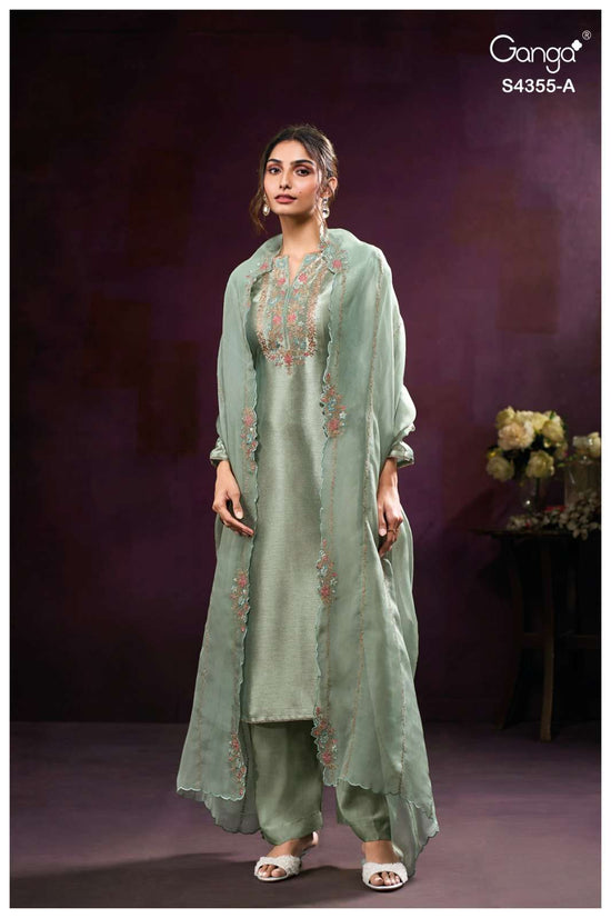 Ganga Fashion Olesha 4355 Pure Bemberg Silk Party Wear Dress Material
