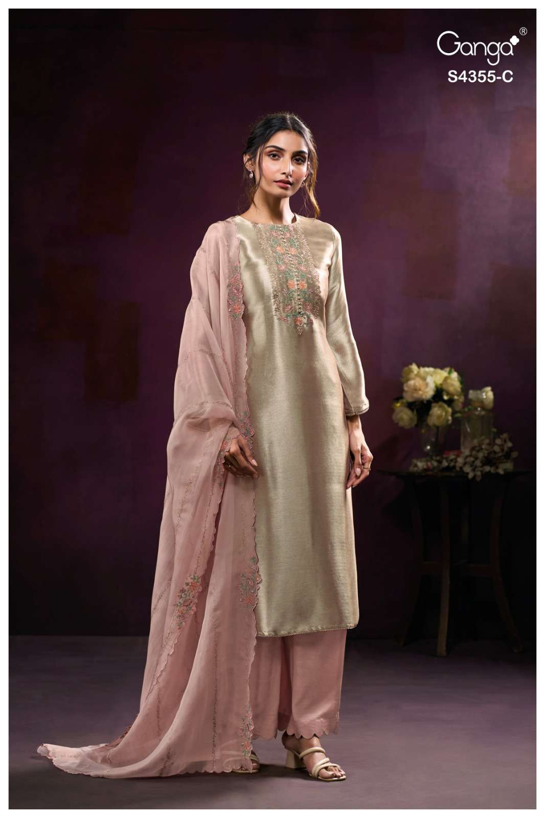 Ganga Fashion Olesha 4355 Pure Bemberg Silk Party Wear Dress Material