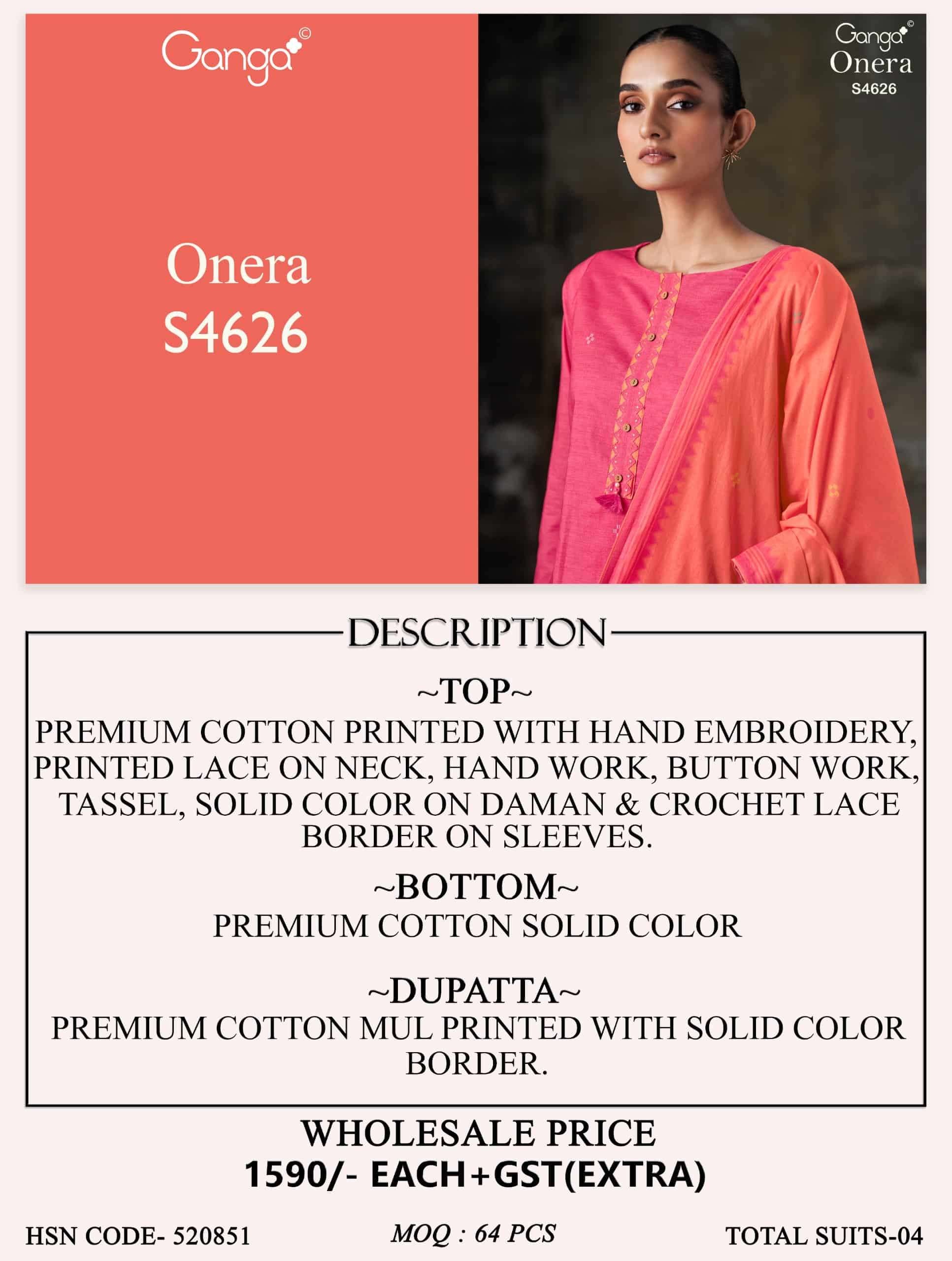 Ganga Fashion Onera 4626 Dress Material Wholesale Catalogue - Amrah Wholesale