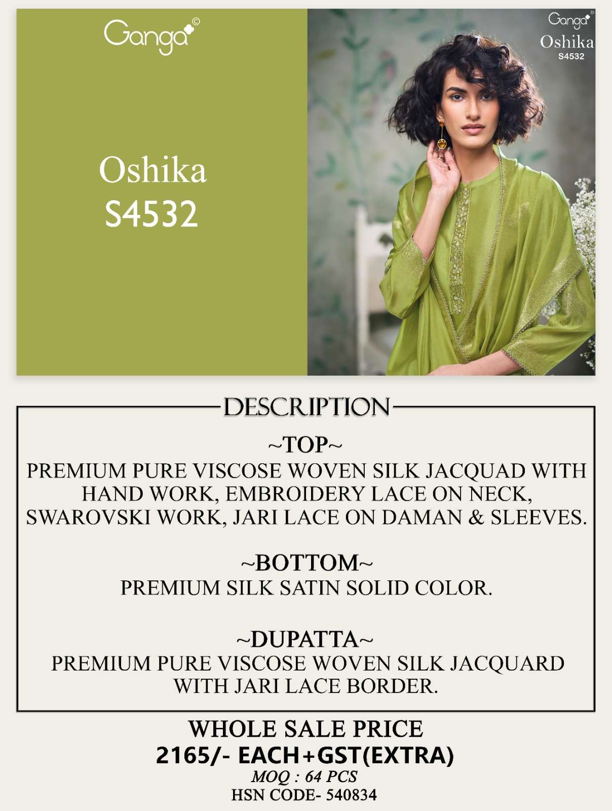Ganga Fashion Oshika 4532 Woven Silk Jacquard Dress Material