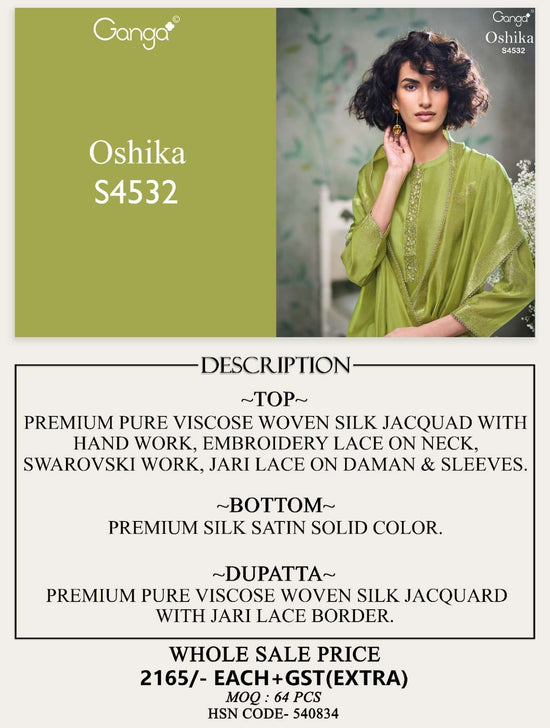 Ganga Fashion Oshika 4532 Woven Silk Jacquard Dress Material