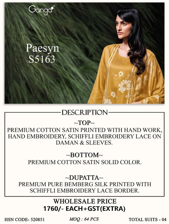 Ganga Fashion Paesyn 5163 Premium Cotton Satin Dress Material - Amrah Wholesale