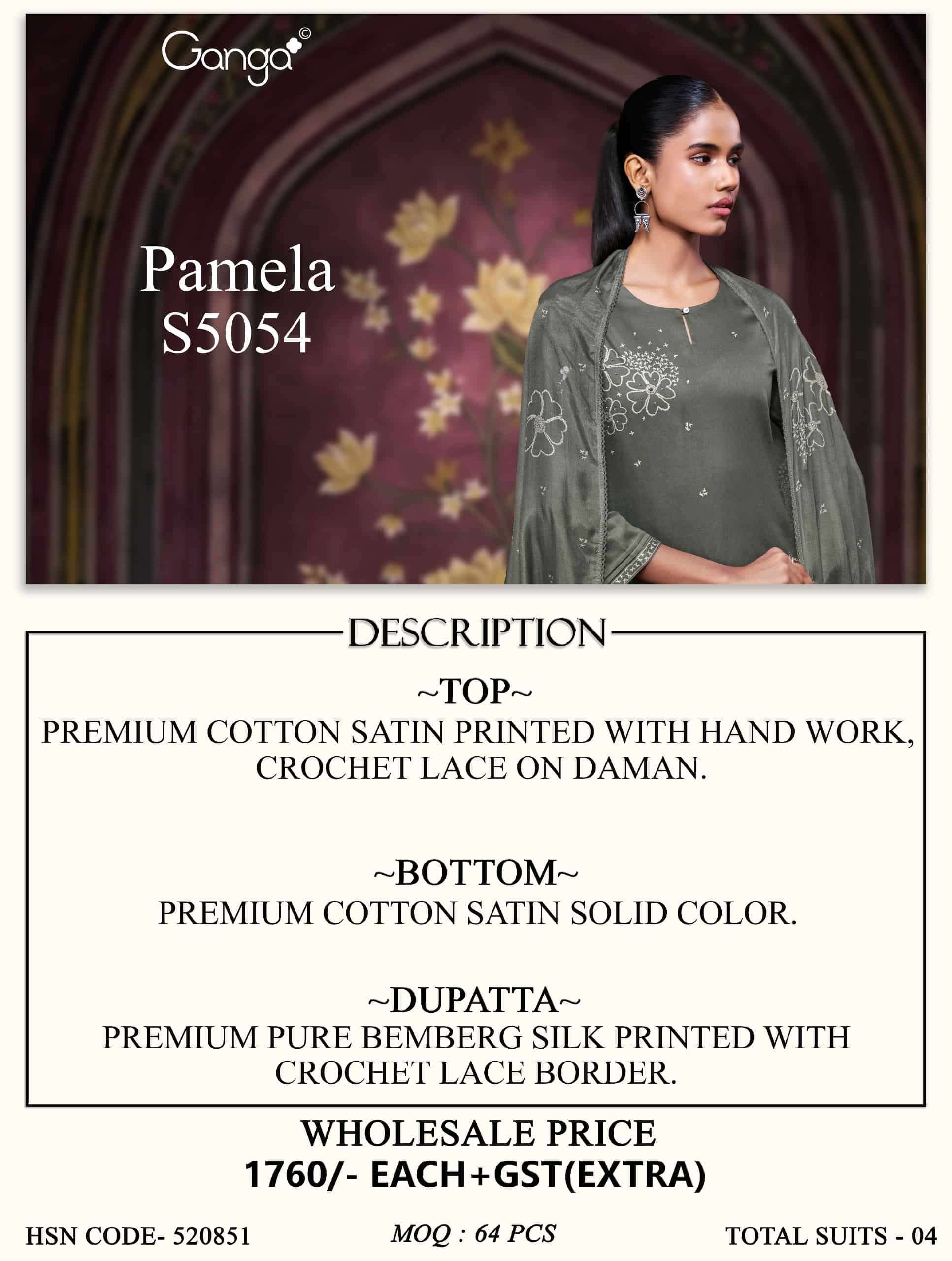 GANGA FASHION PAMELA 5054 Premium Cotton Satin Salwar Suit Dress Material