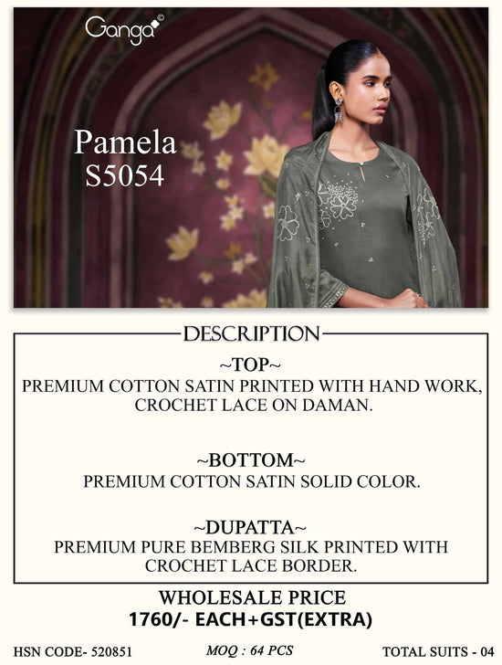 GANGA FASHION PAMELA 5054 Premium Cotton Satin Salwar Suit Dress Material
