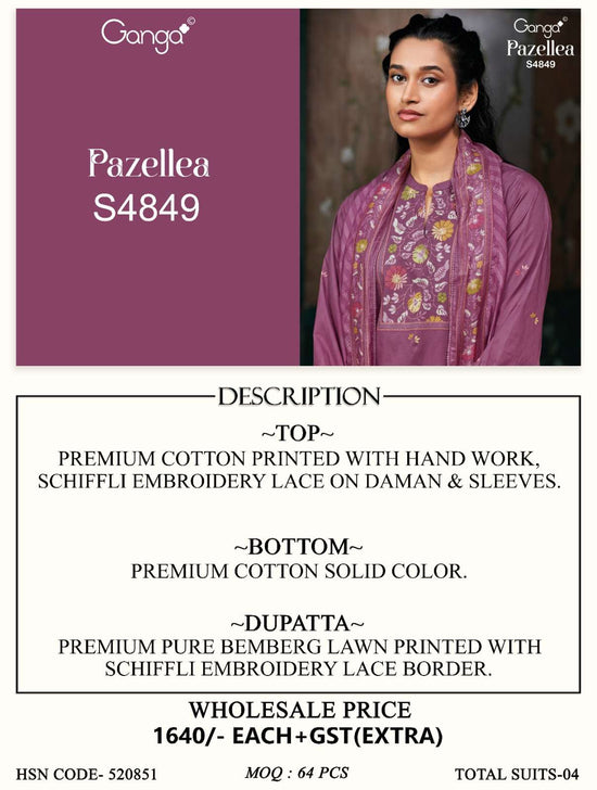 Ganga Fashion Pazellea 4849 Premium Cotton Dress Material - Amrah Wholesale