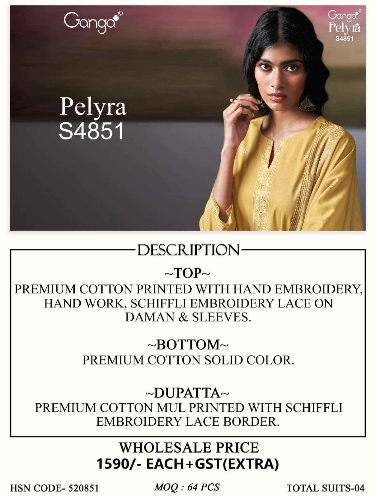 Ganga Fashion Pelyra 4851 Premium Cotton Dress Material - Amrah Wholesale