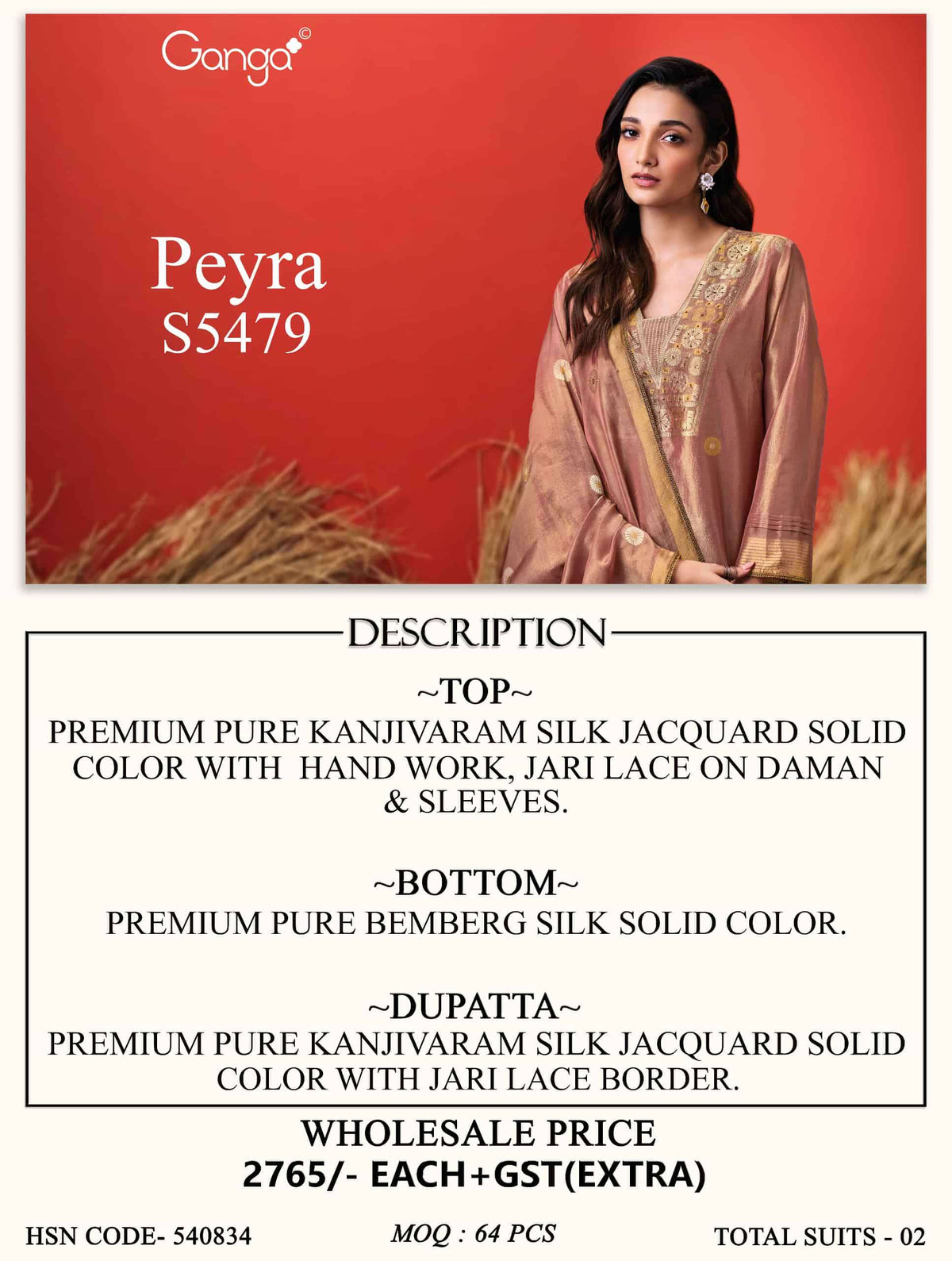 Ganga Fashion Peyra 5479 Pure Kanjivaram Silk Jacquard Dress Material