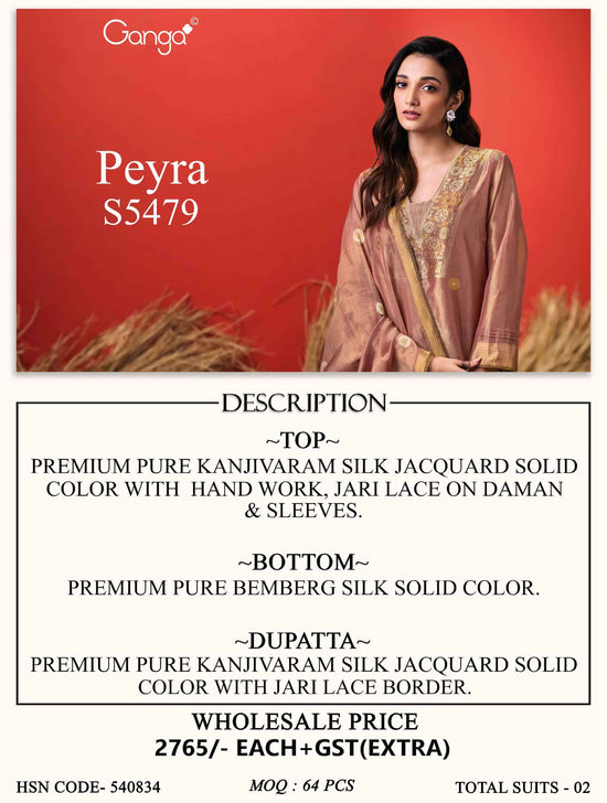 Ganga Fashion Peyra 5479 Pure Kanjivaram Silk Jacquard Dress Material