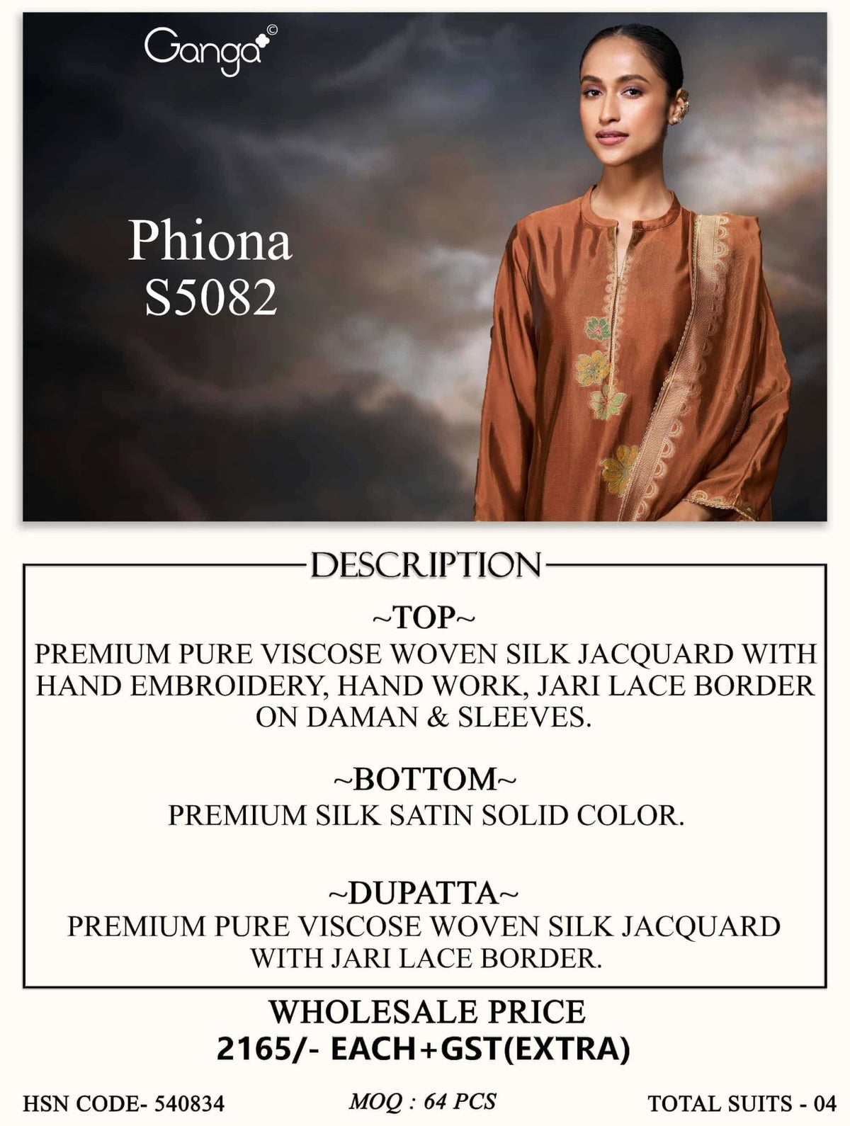 Ganga Fashion Phiona 5082 Pure Viscose Woven Silk Jacquard Dress Material - Amrah Wholesale