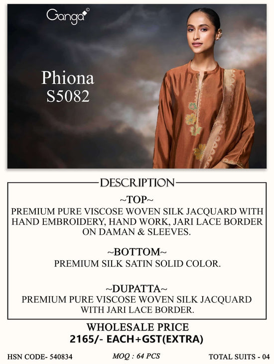 Ganga Fashion Phiona 5082 Pure Viscose Woven Silk Jacquard Dress Material - Amrah Wholesale